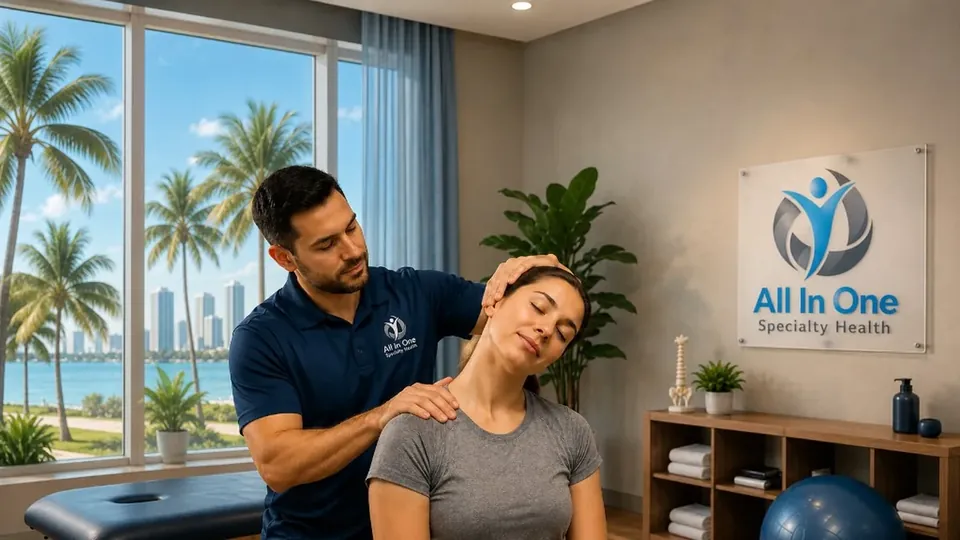 Patients and clinician in a modern specialty healthcare clinic in Miami Gardens